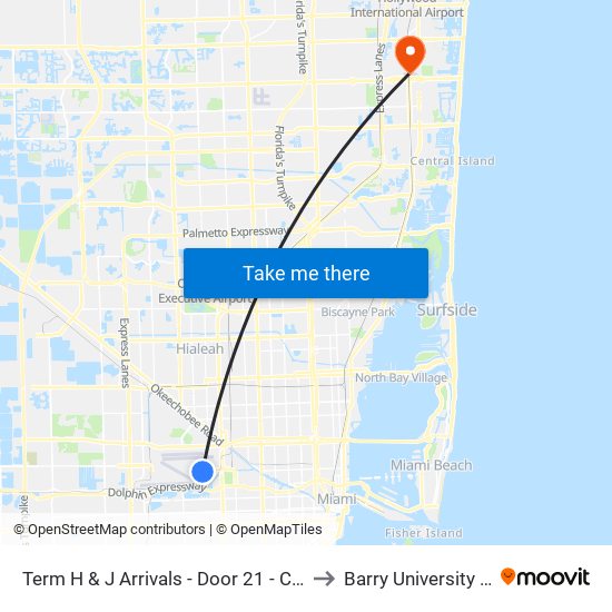 Term H & J Arrivals - Door 21 - Cross Islands To Hotel Shuttle Tunnel to Barry University Hollywood Campus map