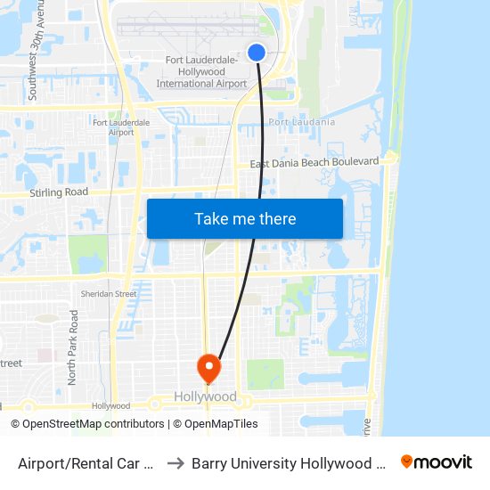 Airport/Rental Car Center to Barry University Hollywood Campus map