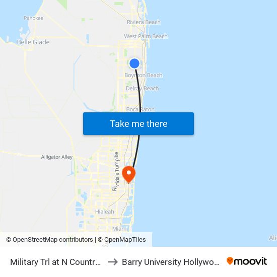 Military Trl at N Country Club Blvd to Barry University Hollywood Campus map