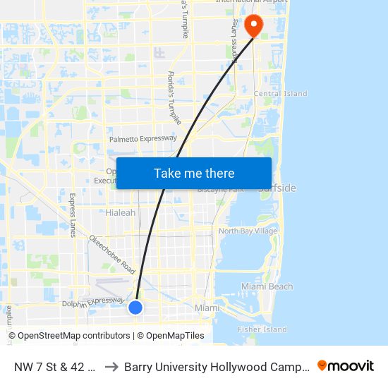 NW 7 St & 42 Av to Barry University Hollywood Campus map