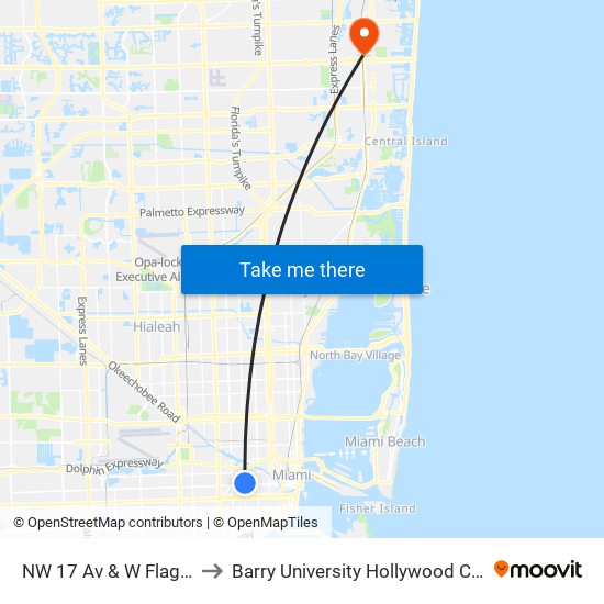 NW 17 Av & W Flagler St to Barry University Hollywood Campus map