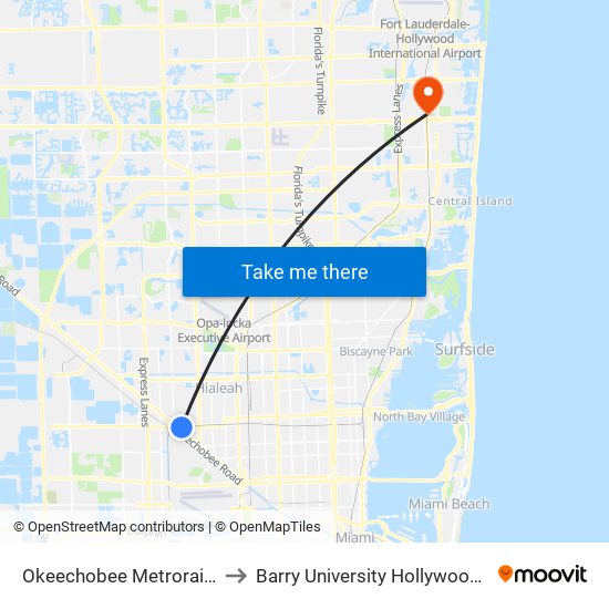 Okeechobee Metrorail Station to Barry University Hollywood Campus map