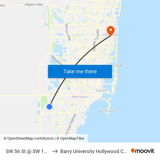 SW 56 St @ SW 152 Av to Barry University Hollywood Campus map