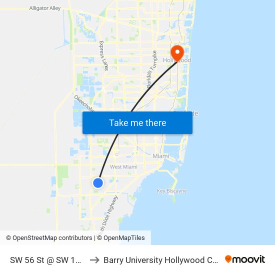 SW 56 St @ SW 107 Av to Barry University Hollywood Campus map