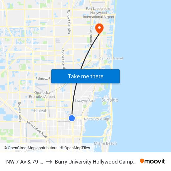 NW 7 Av & 79 St to Barry University Hollywood Campus map