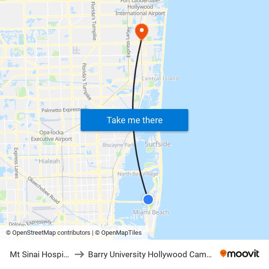 Mt Sinai Hospital to Barry University Hollywood Campus map
