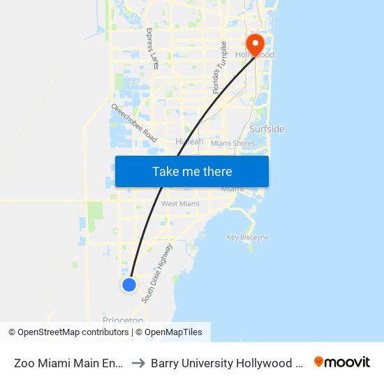 Zoo Miami Main Entrance to Barry University Hollywood Campus map