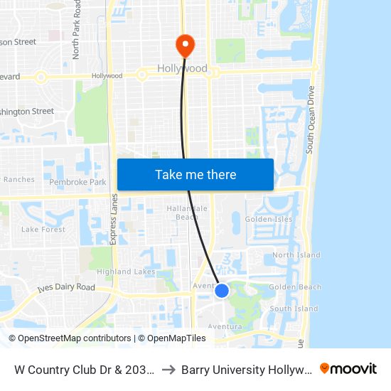 W Country Club Dr & 20300 (Villa Dora to Barry University Hollywood Campus map