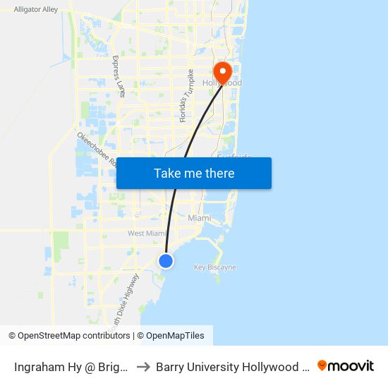 Ingraham Hy @ Brighton Pl to Barry University Hollywood Campus map