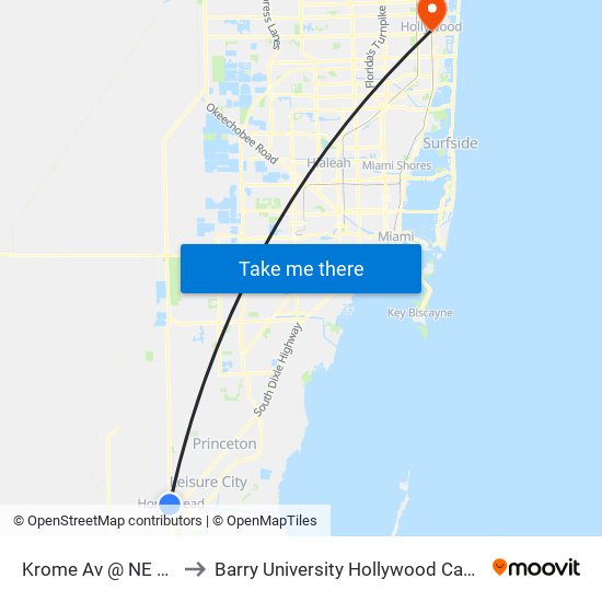 Krome Av @ NE 9 Ct to Barry University Hollywood Campus map