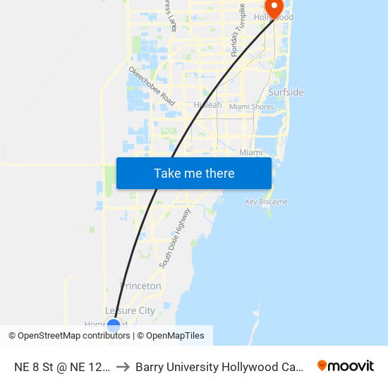 NE 8 St @ NE 12 Av to Barry University Hollywood Campus map