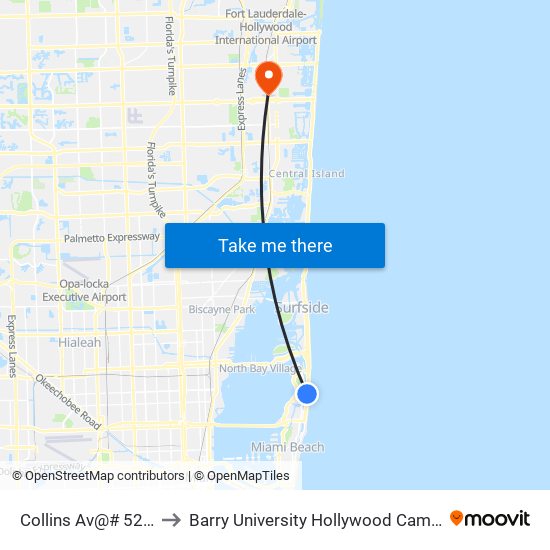 Collins Av@# 5225 to Barry University Hollywood Campus map