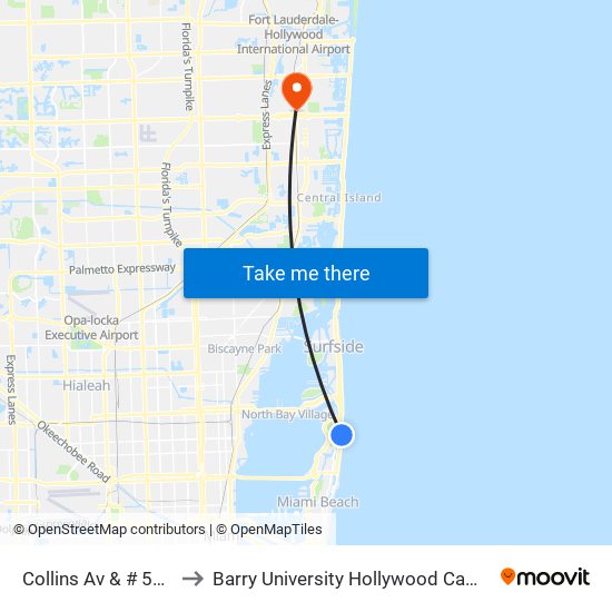 Collins Av & # 5445 to Barry University Hollywood Campus map