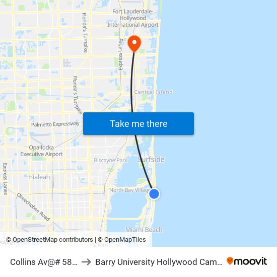Collins Av@# 5800 to Barry University Hollywood Campus map