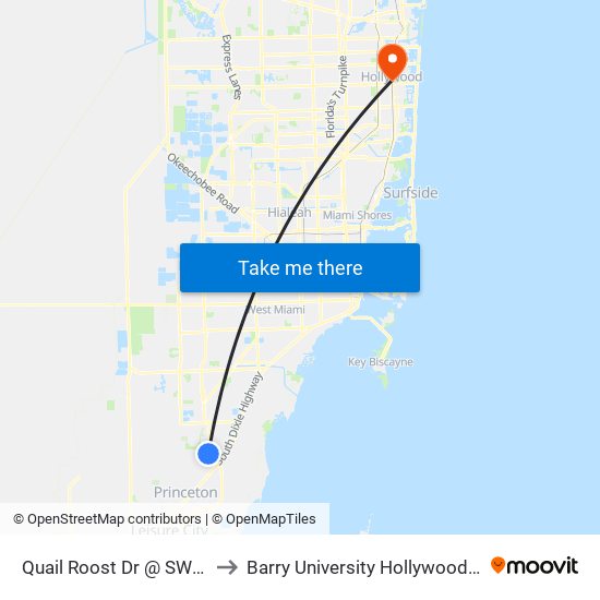 Quail Roost Dr @ SW 117 Av to Barry University Hollywood Campus map