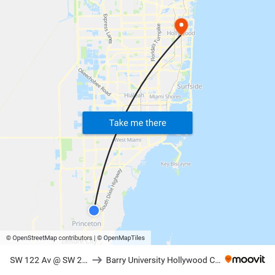 SW 122 Av @ SW 200 St to Barry University Hollywood Campus map