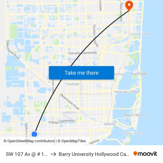 SW 107 Av @ # 1225 to Barry University Hollywood Campus map