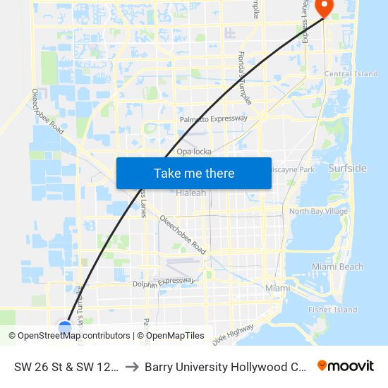 SW 26 St & SW 127 Av to Barry University Hollywood Campus map