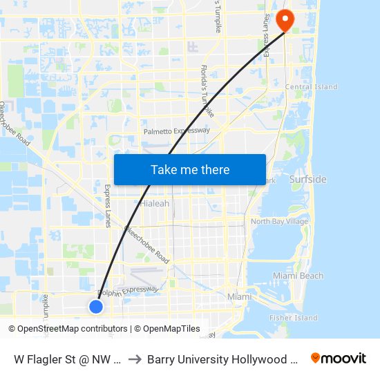 W Flagler St @ NW 87 Av to Barry University Hollywood Campus map