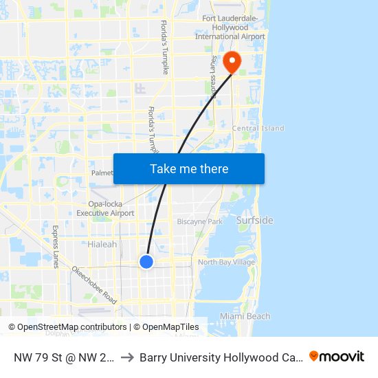 NW 79 St @ NW 22 Av to Barry University Hollywood Campus map