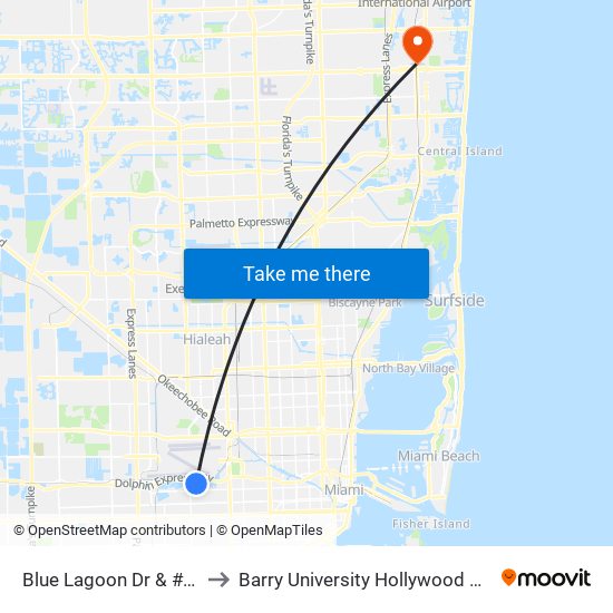 Blue Lagoon Dr & # 5500 to Barry University Hollywood Campus map