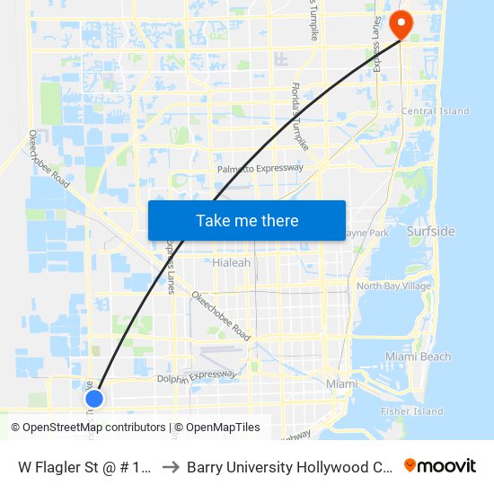 W Flagler St @ # 11495 to Barry University Hollywood Campus map