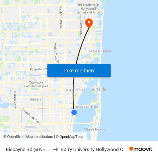 Biscayne Bd @ NE 62 St to Barry University Hollywood Campus map