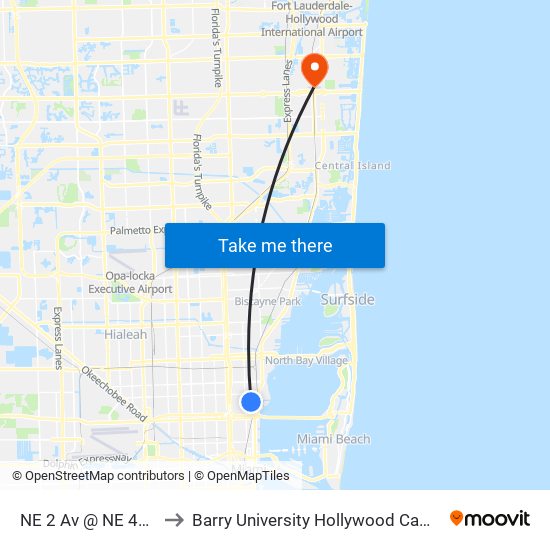 NE 2 Av @ NE 49 St to Barry University Hollywood Campus map