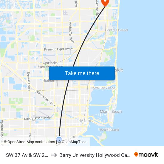 SW 37 Av & SW 28 St to Barry University Hollywood Campus map