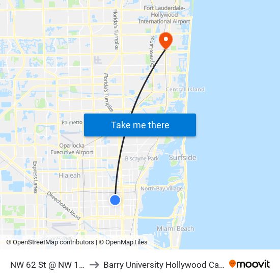 NW 62 St @ NW 12 Av to Barry University Hollywood Campus map