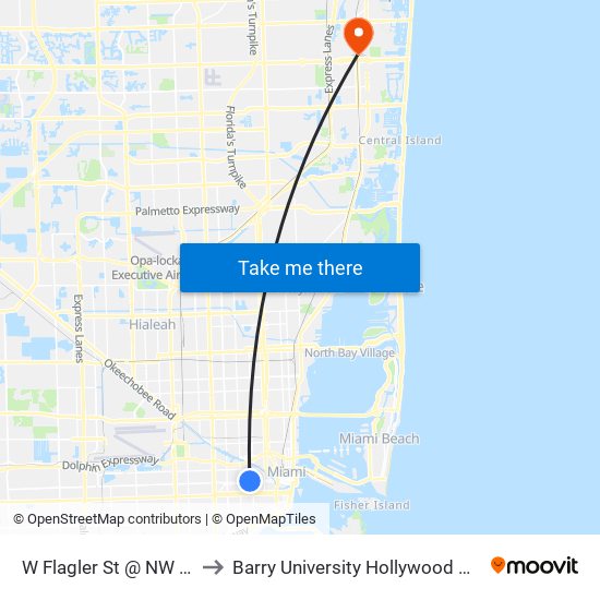 W Flagler St @ NW 13 Av to Barry University Hollywood Campus map