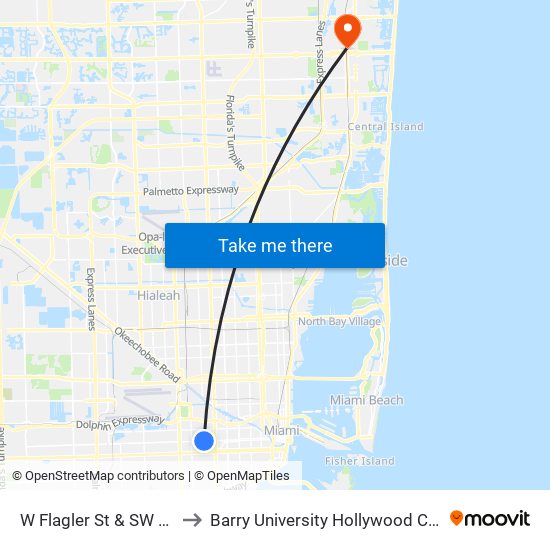 W Flagler St & SW 32 Av to Barry University Hollywood Campus map