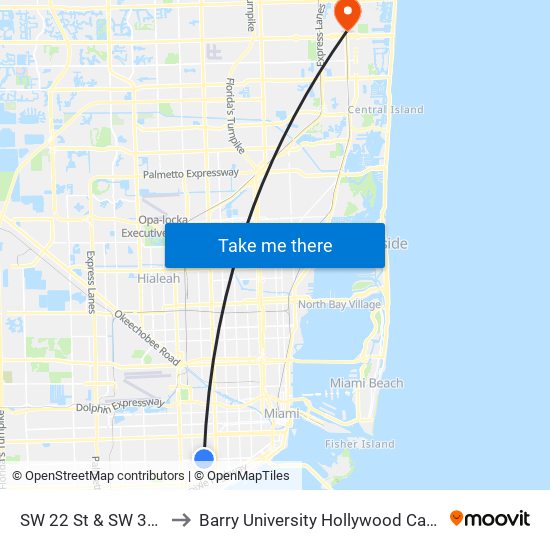 SW 22 St & SW 32 Av to Barry University Hollywood Campus map