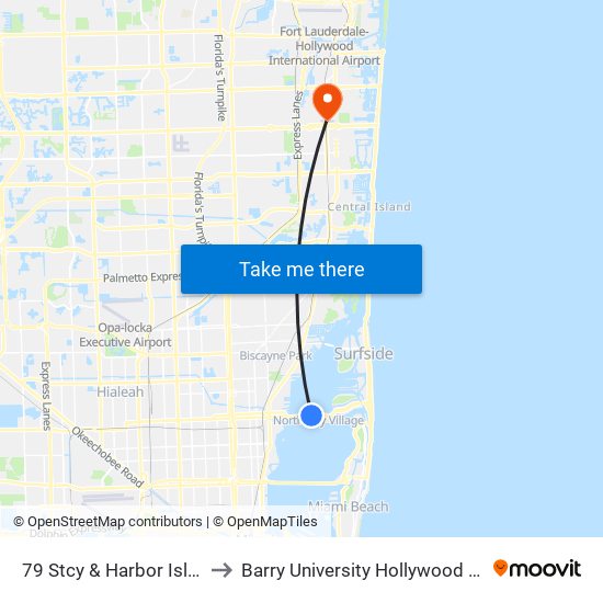 79 Stcy & Harbor Island Dr to Barry University Hollywood Campus map