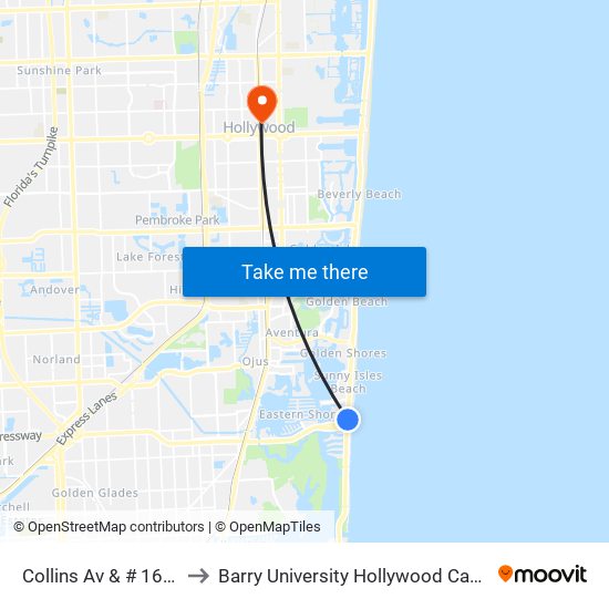 Collins Av & # 16830 to Barry University Hollywood Campus map