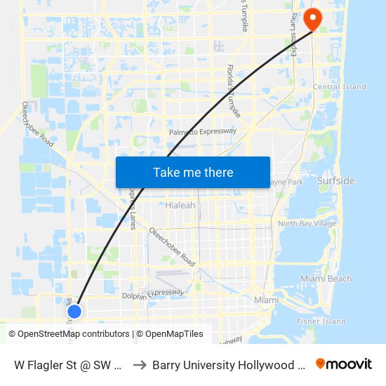 W Flagler St @ SW 114 Av to Barry University Hollywood Campus map