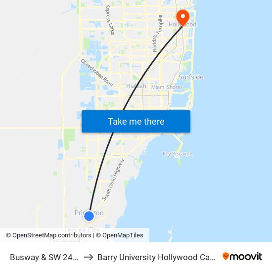 Busway & SW 244 St to Barry University Hollywood Campus map