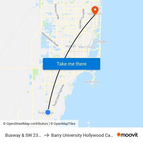 Busway & SW 232 St to Barry University Hollywood Campus map