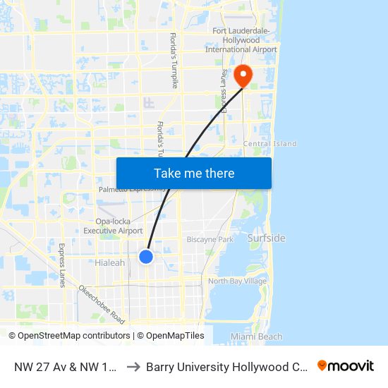NW 27 Av & NW 103 St to Barry University Hollywood Campus map