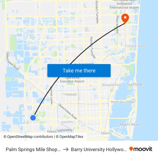 Palm Springs Mile Shopping Center to Barry University Hollywood Campus map
