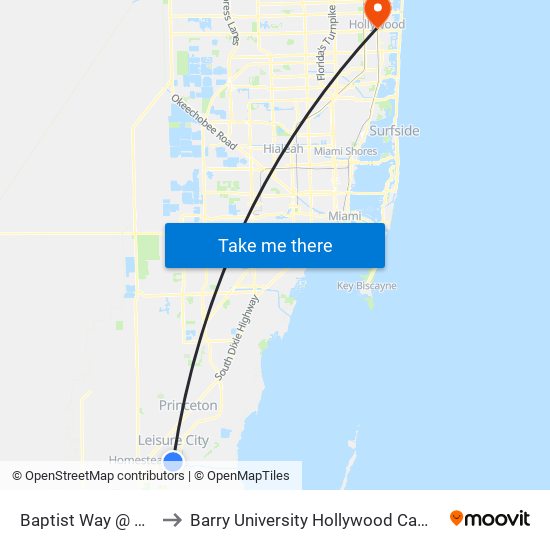 Baptist Way @ 975 to Barry University Hollywood Campus map