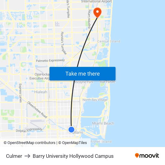 Culmer to Barry University Hollywood Campus map