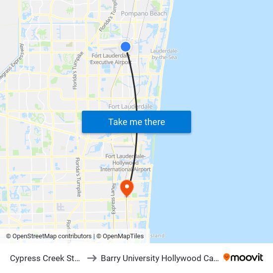 Cypress Creek Station to Barry University Hollywood Campus map