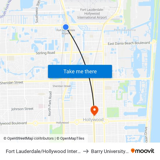 Fort Lauderdale/Hollywood International Airport at Dania Beach Station to Barry University Hollywood Campus map