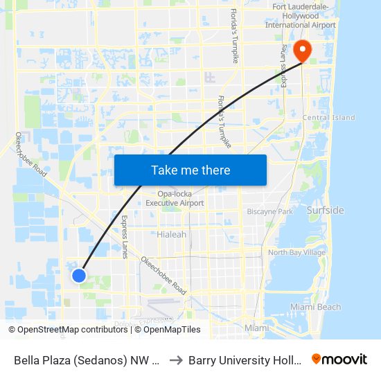 Bella Plaza (Sedanos) NW 107 Ave@Nw 58 St to Barry University Hollywood Campus map
