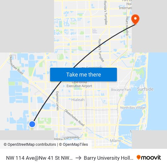 NW 114 Ave@Nw 41 St NW 114 Ave@Nw 41 St to Barry University Hollywood Campus map