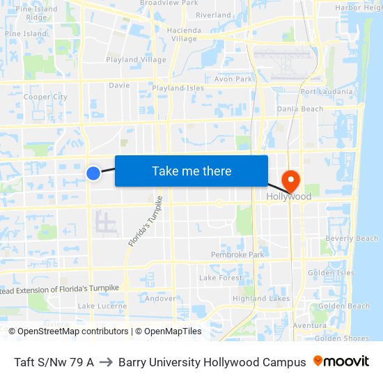 Taft S/Nw 79 A to Barry University Hollywood Campus map