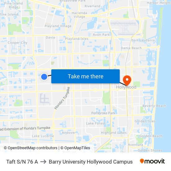 TAFT S/N 76 A to Barry University Hollywood Campus map