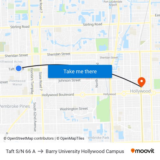 Taft S/N 66 A to Barry University Hollywood Campus map