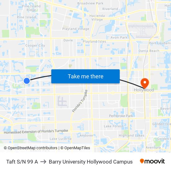 Taft S/N 99 A to Barry University Hollywood Campus map